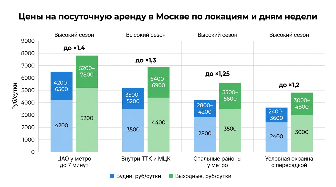 Цены на посуточную квартиру в Москве по локациям и дням неделям